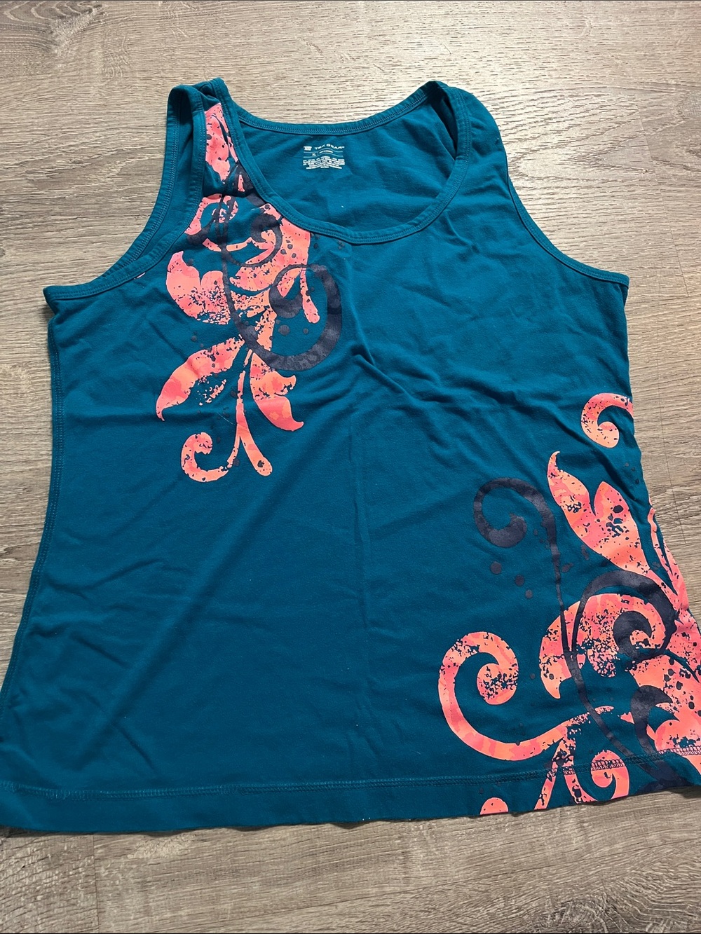 tek gear Teal Tank with Coral Floral Accents